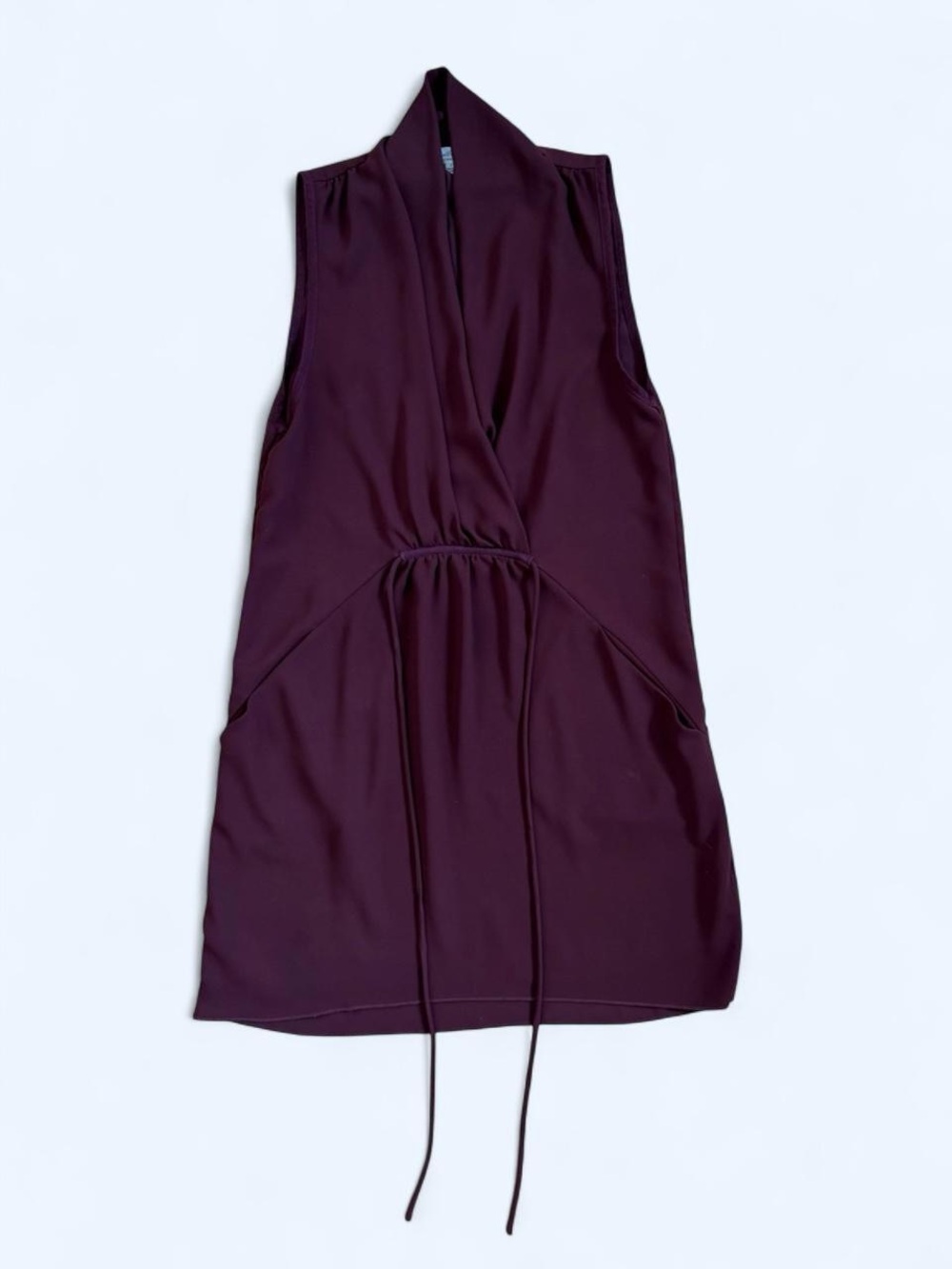 Wilfred Aritzia Oxblood Draped Wrapped Sleeveless Tunic Top Pockets S